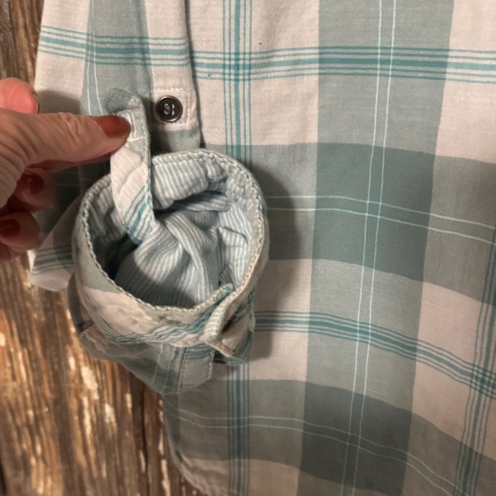 Columbia Plaid Button Down Shacket- Green and White - Picture 5 of 7